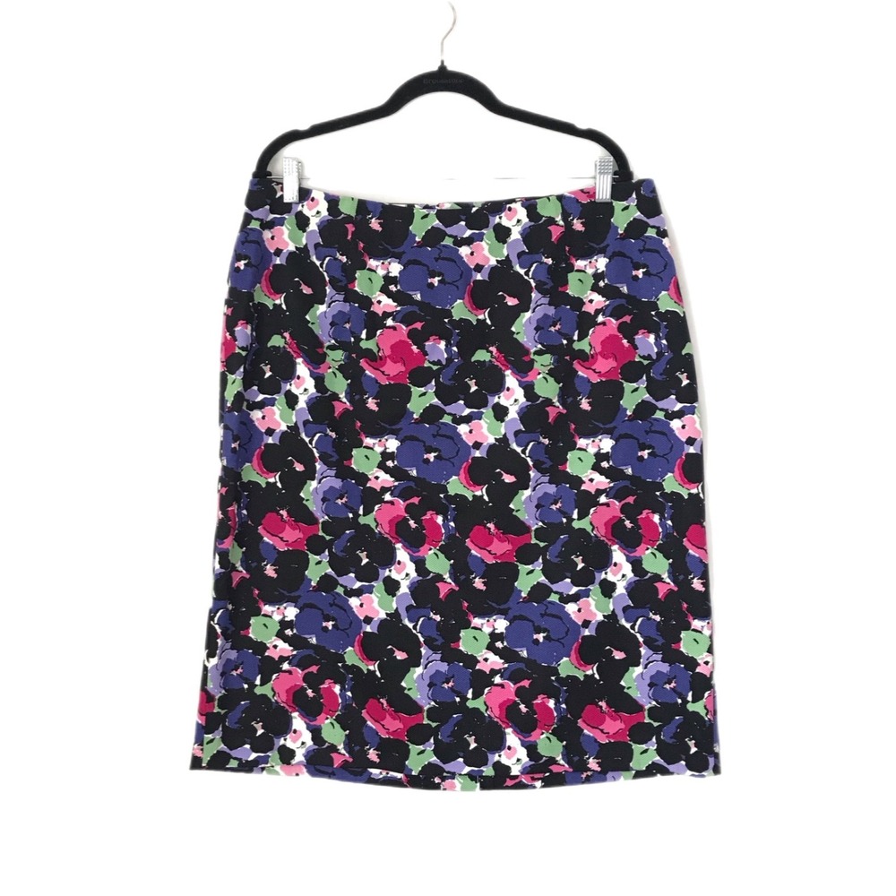 Talbots Floral Cotton Twill Pencil Skirt Stretchy Elastic Waist Size 16W